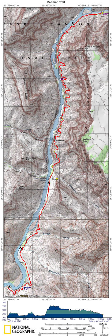 Map of Beamer Trail with Elevation Profile