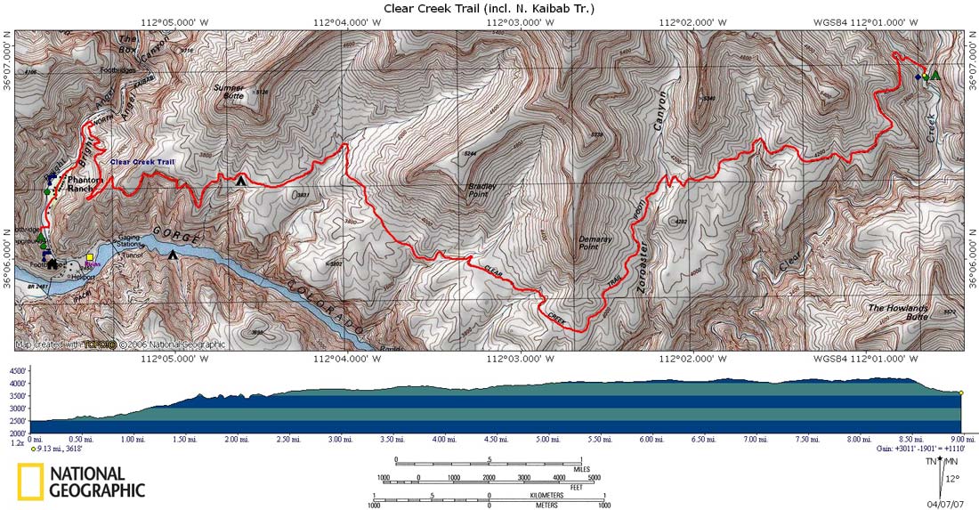 Map of Clear Creek Trail with Elevation Profile