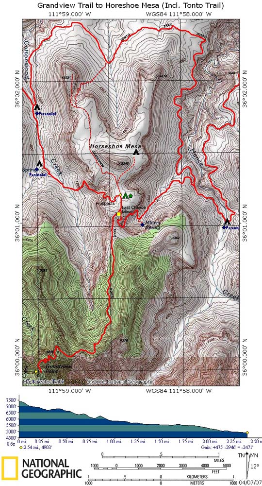 Map of Grandview Trail with Elevation Profile
