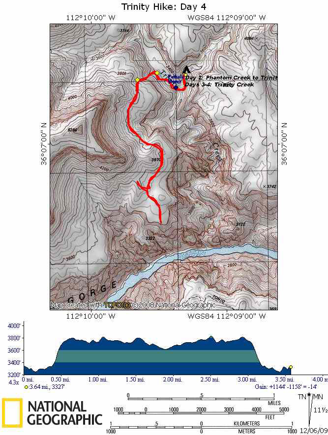 Trinity Creek to Tonto Below Tower of Set with Elevation Profile