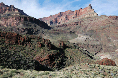 Looking across river up Bass Canyon towards Tyndall Dome and the Grand Scenic Divide