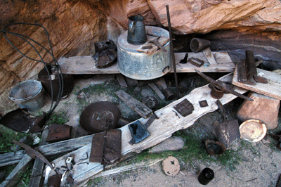 Pots, pans, pick-axes and other treasures at the Bass Camp