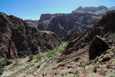 Bright Angel Campground as seen from the descent route from Utah Flats