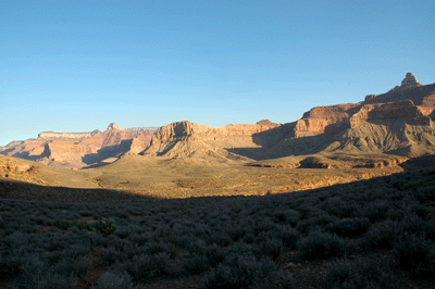 Looking north from Cremation Creek Canyon toward Zoroaster Temple, Sumner Butte and beyond