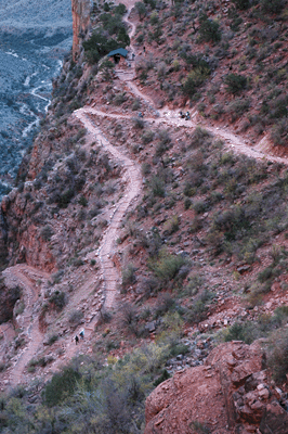 Hikers coming and going at Three Mile Resthouse