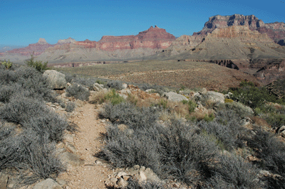 The view across Granite Gorge towards Wotans Throne (right), Angel's Gate, Zoroaster Temple and beyond