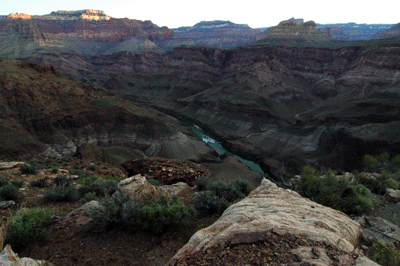 Looking downstream towards Bass Rapids and the Ferry Beach from my Tonto campsite below the Grand Scenic Divide