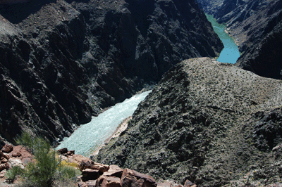 A river party approaches Boucher Rapids