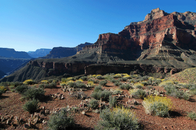 Approaching Serpentine Canyon from the north along the Tonto Trail