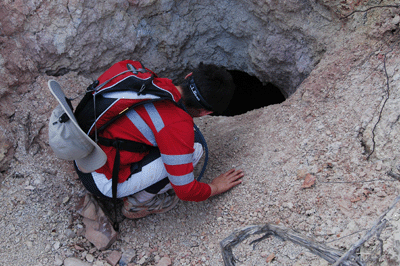 Peaking into the Last Chance Mine entrance on Horseshoe Mesa