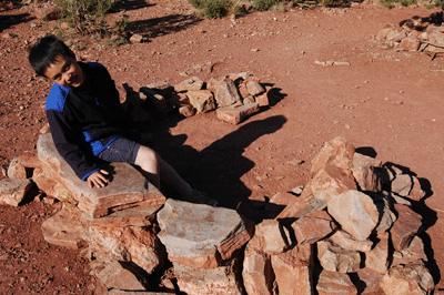 Relaxing on our campsite bench