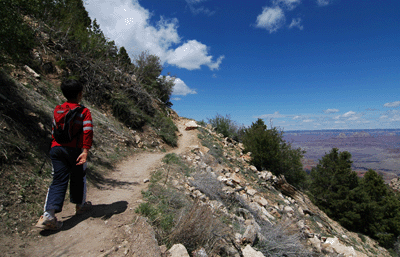 The trail grade is less steep in the Toroweap