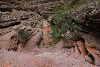 Sculpted pour-offs in Malgosa Canyon