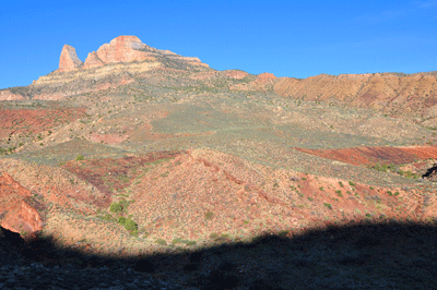 Looking west toward Hutton(isolated pyramidal formation at far left) and Duppa buttes