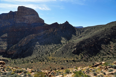 Looking southeast into Malgosa Canyon with a view of the Butte Fault route leading to Awatubi