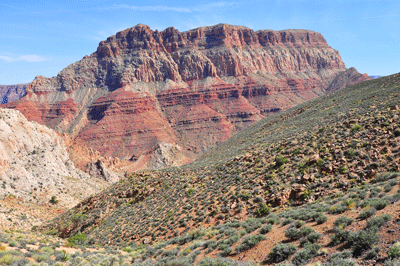 Chuar Butte dominates the southern horizon from the Awatubi-Sixtymile saddle