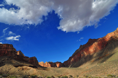 Spring clouds crown Vishnu Temple in Grand Canyon