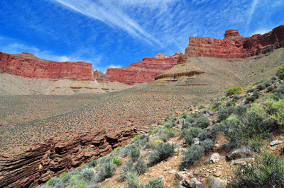 The Howlands Butte (left) and Angels Gate (center)