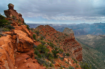 A stone sentinel stands watch over the Nankoweap trail at Marion Point