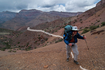 Arriving at the Nankoweap Butte saddle on a wintry April morning