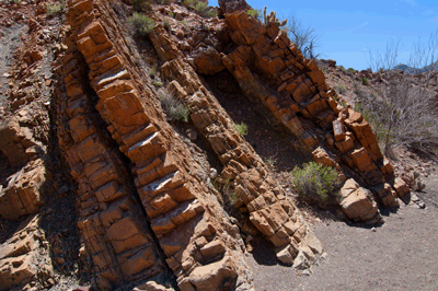 Angled rock layers in East Carbon