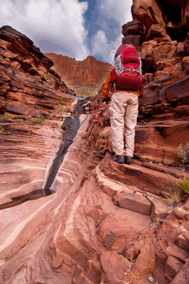 Climbing out of Vishnu Creek en route to the Redwall