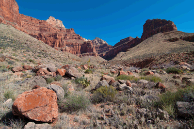 Looking up toward Zoroaster Temple from Clear Creek trail