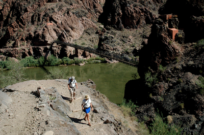 Dennis and John descending to the Kaibab suspension bridge