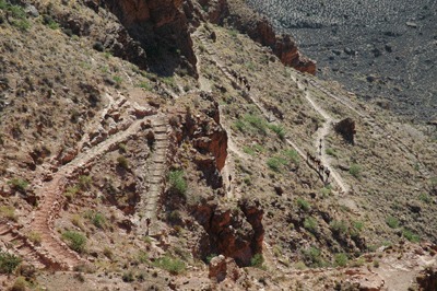 Hikers and a mule train on the Red & Whites