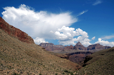 Looking along the east fork of Horseshoe Mesa towards Vishnu Temple