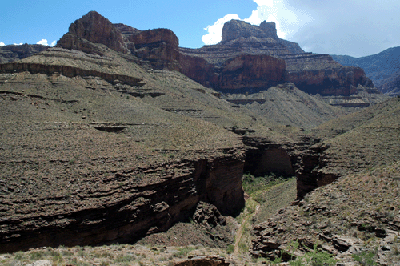 Looking back up Hance Creek towards Coronado Butte