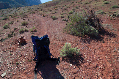 With my pack safely conceiled beneath branches and scrub, the kayak pack stands at the ready to be hauled along another section of Tanner trail