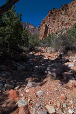 Walking up dry Lava Creek en route to Juno Ruin