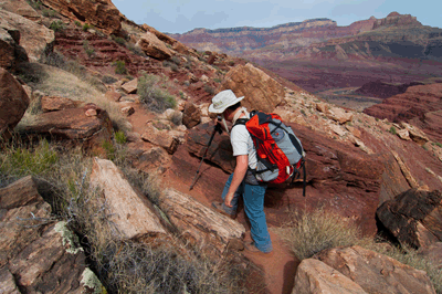 Negotiating a boulder field along the Escalante route