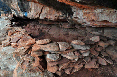 This man-made stone wall offers shelter to weary hikers in need of quiet respite