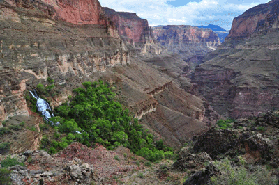 Thunder River erupts from the Redwall cliff face in Grand Canyon