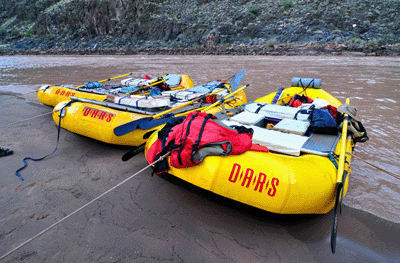 Oars rafts moored at Stone Creek beach