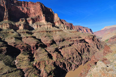 Looking across the Colorado at the rock layers below Tahuta Terrace