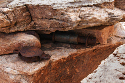 Pulley and hardware left behind by 1919 survey crew