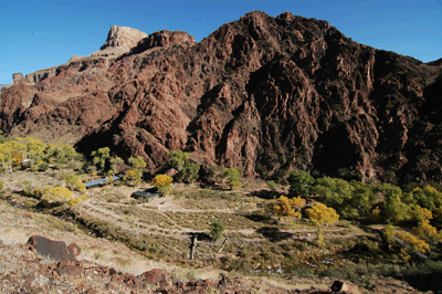 Looking down on Phantom Ranch from the Utah Flats route above Bright Angel Campground