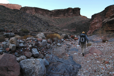 Hiking downstream in Trinity