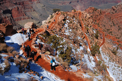 Hikers making their way toward O'Neill Butte