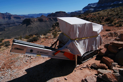 An equipment cache along the South Kaibab Trail