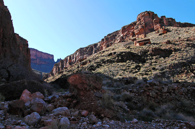 Looking up the nameless drainage that connects Angels Gate to Clear Creek