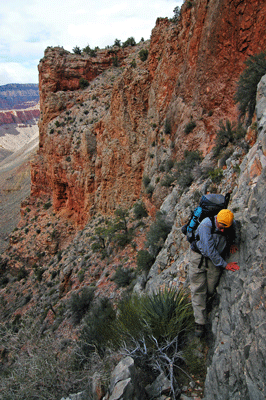 Negotiating a sketchy section of the route through the Redwall